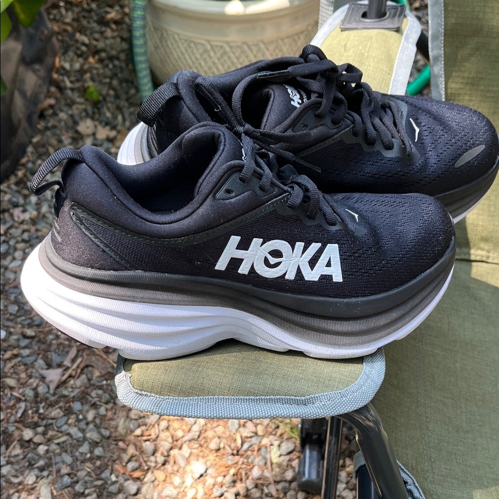 Hoka Bondi 8 Black and White Athletic Sneakers